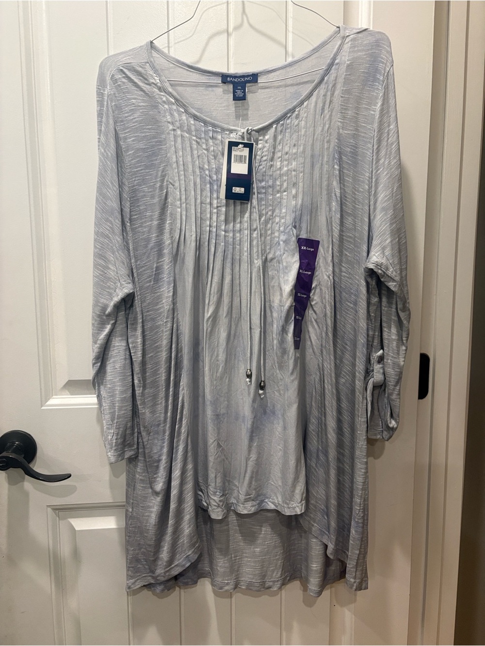 Dana Buchman Light gray Pintuck Peasant Top